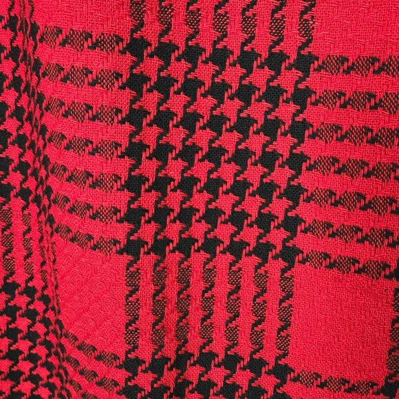 Vintage Red & Black Plaid Wool Blend Maxi Skirt Fringe Hem Preppy Librarian Offi - Picture 3 of 10